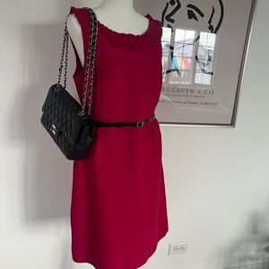 Kate Spade Maddy Dress fuchsia Size 10 ruffle neck black belt gold trim